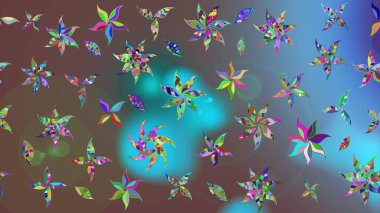 Çiçek desenli çizim. Kahverengi renkli çiçekler. Düz Çiçek Elementleri Tasarımı. Raster illüstrasyonu. Renkli Bahar Teması eskiz kalıbı. Asya tekstil tarzında.