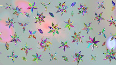 Gri renkli çiçekler. Düz Çiçek Elementleri Tasarımı. Renkli Bahar Teması eskiz kalıbı. Raster illüstrasyonunda çiçek deseni çizimi.