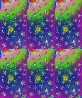 Renkli Bahar Teması eskiz kalıbı. Çiçeksel fantezi tasarımı ve parlak bir arka plan çizimi. Düz Çiçek Elementleri Tasarımı.