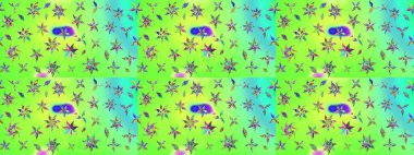 Yeşil renkli etnik çiçeklerle süslenmiş zarif bir eskiz şekli. Raster Çiçek İllüstrasyonu güzel tekstil..