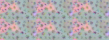 Raster illüstrasyonu. Gri renkli çiçekler. Küçük çiçekte sevimli çiçek deseni var..