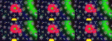 Raster Çiçek İllüstrasyonu güzel tekstil. Gri renkli etnik çiçeklerle zarif eskiz deseni.