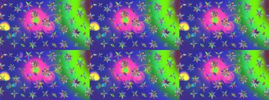 Çiçek ve yapraklı çiçek deseni. Raster illüstrasyonu. Küçük çiçekli şirin desen.