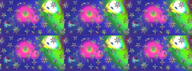 Raster illüstrasyonu. Raster illüstrasyonundaki çiçek desenli çizim. Mavi renklerde. Güzel kumaş deseni.