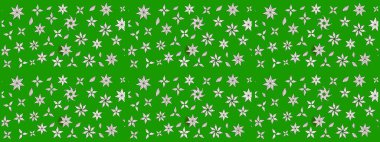 Yeşil renkli bitkilerden oluşan parlak çiçekli çizim deseni.