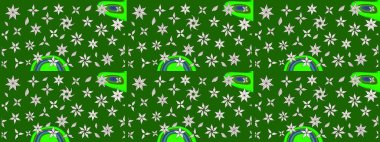 Yeşil renkli çiçekler. Renkli Bahar temalı eskiz kalıbı. Düz Çiçek Elementleri Tasarım Raster illüstrasyonu. Çiçekli çiçek deseni, suluboya..