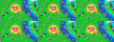 Raster Floral Illustration, Asyalı tekstil. Yeşil renkli etnik çiçeklerle zarif eskiz deseni.