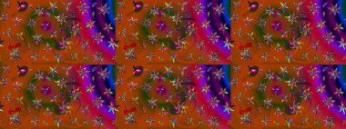 Güzel kumaş deseni. Düz Çiçek Elementleri Tasarımı. Asya tekstil tarzında. Çiçek desenli çizim. Raster illüstrasyonu. Renkli Bahar Teması çizim şablonu.