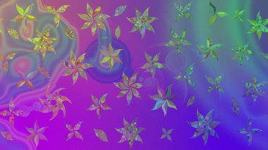 Şirin çiçek elementleri. Robot resim. Mor renkli çiçekler. Raster illüstrasyonu.