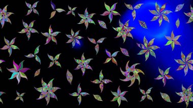 Raster illüstrasyonu. Siyah renkli çiçekler. Çiçek desenli eskiz, vuruşlar, sıçramalar, yaz çiçekleri..