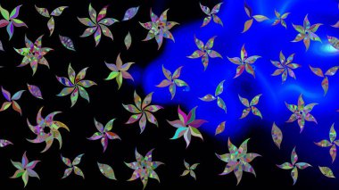 Moda baskıları için zarif bir şablon. Modern çiçek arkaplanı. Parlak renkli çiçekli ve siyah yapraklı harika bir çiçek deseni. Halk stili.