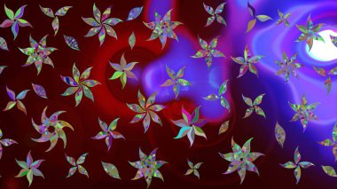 Raster Şirin kumaş deseni. Düz Çiçek Elementleri Tasarımı. Renkli Bahar Teması eskiz kalıbı. Eskiz klasiği.