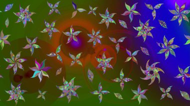 Yeşil renkli çiçekler. Raster illüstrasyonunda çiçek deseni çizimi.
