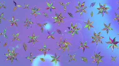 Raster illüstrasyonu. Mor renklerde. 3D çiçekler, çizim.