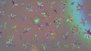 Parlak renkli fantezi çiçekleri, yapraklar, gri renkli tomurcuklar. Suluboya el çizimi elementli çiçek çizimi deseni.