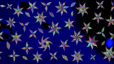 Şirin karalamalı çiçek desenli çizim. Robot resim tarzı mavi renkler. El yapımı çiçek ve bitki koleksiyonu. Raster illüstrasyonu. Raster illüstrasyonu.