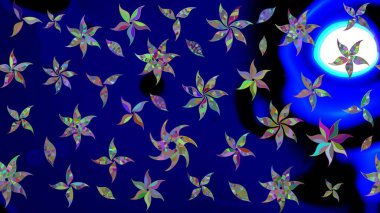 Raster illüstrasyonu. Çizim çiçek deseni duvar kâğıdı olarak kullanılabilir. Mavi renkte çiçekler.