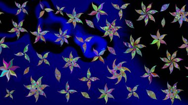 Mavi renkli çiçekler. Raster düz çiçek çizim deseni. Tasarım hediye paketi, tebrik kartları, posterler ve afiş tasarımı.