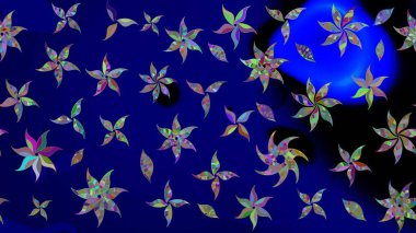 Çiçek desenli çizim. Mavi renkli çiçekler. Raster illüstrasyonu. Asya tekstil tarzında. Düz Çiçek Elementleri Tasarımı. Renkli Bahar Teması çizim şablonu.