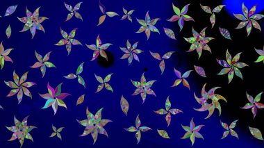 Mavi renkli çiçekler. Raster illüstrasyonunda çiçek deseni çizimi.