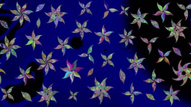 Egzotik çiçekler, mavi renkler üzerine botanik parlak klasik doğa. Klasik tropikal doğal elementlerin suluboya seti. Raster illüstrasyonu.