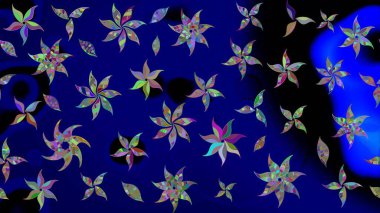 Raster illüstrasyonu. Mavi renkli çiçekler. Çizim çiçek deseni duvar kağıdı için kullanılabilir.