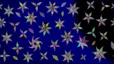 Raster illüstrasyonu. Mavi renkte karalamalı çiçek deseni çiz.