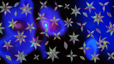 Renkli Yaz Temalı eskiz kalıbı. Raster illüstrasyonundaki çiçek desenli çizim. Mavi renkli çiçekler. Düz Çiçek Elementleri Tasarımı.