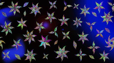 Raster. Renkli Bahar Teması eskiz kalıbı. Düz Çiçek Elementleri Tasarımı.