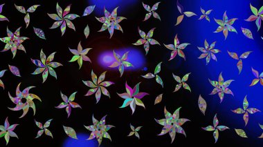 Raster Çiçek İllüstrasyonu 'nun şirin tekstili. Siyah renkli etnik çiçeklerle zarif eskiz deseni.