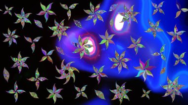 Yumuşak, bahar çiçekleri siyah renklerde. Çiçek ve yapraklı karalama şeklinde Raster çiçek deseni. Raster illüstrasyonu.