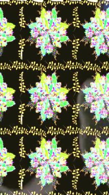 Renkli unsurlarla hareketli arka plan görüntüleri. Çiçekler. Eski model. Bayrak tarzı. Altın, altın. Video kaydı. Şablon.