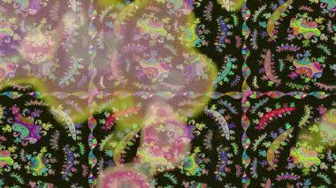 Renkli unsurlarla hareketli arka plan görüntüleri. Çiçekler. Eski model. Bayrak tarzı. Video kaydı. Şablon. Döngü. Kusursuz..