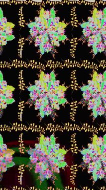 Renkli unsurlarla hareketli arka plan görüntüleri. Çiçekler. Eski model. Bayrak tarzı. Altın, altın. Video kaydı. Şablon.