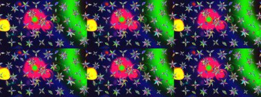 Güzel kumaş deseni. Raster Illustrasyon 'daki Çiçek Deseni' nin son moda çizimi. Düz Çiçek Elementleri Tasarımı. Renkli Yaz Teması çizim şablonu.