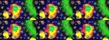 Raster deseni. Yeşil el çizimi desen. Karalama çiçekleri çizim kalıbı. Sanat, çiçek tarzına ilham verir ve arka plan bırakır.