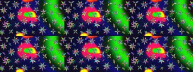 Moda baskıları için zarif bir şablon. Parlak renkli çiçekleri ve gri renkli yaprakları olan harika bir çiçek deseni. Modern çiçek arkaplanı. Halk stili.