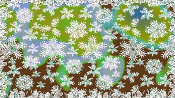 Kusursuz desenli, yeşil renkli parlak çiçekli halı..