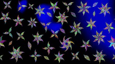 Renkli Bahar Teması eskiz kalıbı. Düz Çiçek Elementleri Tasarımı. Siyah renkli çiçekler. Raster illüstrasyonunda çiçek deseni çizimi.