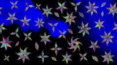 Raster illüstrasyonundaki çiçek desenli çizim. Düz Çiçek Elementleri Tasarımı. Siyah renkli çiçekler. Renkli Bahar Teması çizim şablonu.