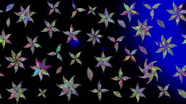 Halk tarzı. Parlak renkli çiçekli ve siyah yapraklı harika bir çiçek deseni. Moda baskıları için zarif bir şablon. Modern çiçek arkaplanı.