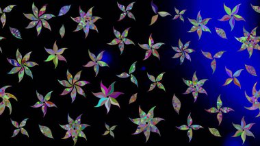 Raster çiçek desenli çiçek deseni, yapraklar, dekoratif elementler, sıçrama, lekeler, el çizimi kontur çizgileri ve Doodle çizim stili, grafik raster çizim çizimi.