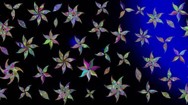 Çiçek desenli çizim. Siyah renkli Asya tekstili. Raster illüstrasyonu.