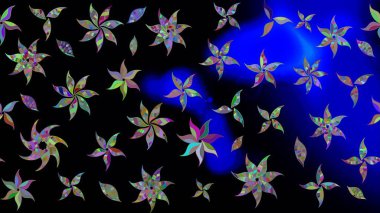 Renkli Bahar Teması eskiz kalıbı. Raster Şirin kumaş deseni. Düz Çiçek Elementleri Tasarımı. Eskiz klasiği.