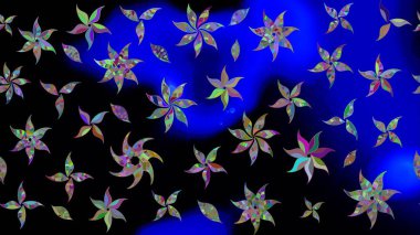 Şirin çiçekli eskiz deseni ve siyah renkli yapraklar, suluboya çiçek deseni, duvar kağıdı, kart veya kumaş için fayanslı. Raster illüstrasyonu.