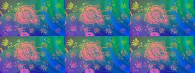 Kar tanelerinin soyut arkaplanlı Noel arkaplanı. Mavi ve yeşil kar taneleri. Noel için tatil tasarımı, yeni yıl moda baskıları. Güzel tasarım. Raster illüstrasyonu.