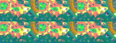 Mavi kıvırcık çiçekler mavi renkte şekillenir. Raster illüstrasyonu. Klasik çiçek tasarım elementleri.