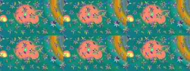 Mavi renkli çiçekler. Çizim çiçek deseni duvar kâğıdı olarak kullanılabilir. Raster illüstrasyonu.