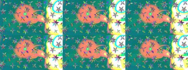 Raster. Mavi renkte güzel çiçekler, suluboya desenli eskiz deseni, duvar kağıdı, kart veya kumaş için fayanslı..