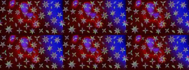 Renkli Bahar Teması eskiz kalıbı. Raster illüstrasyonu. Asya tekstil tarzında. Kahverengi renkli çiçekler. Çiçek desenli çizim. Düz Çiçek Elementleri Tasarımı.